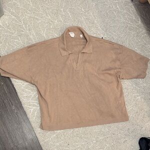 CYRUS Tan Short Sleeve cropped Polo Shirt size L